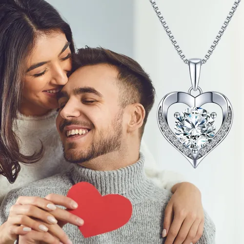 Miniatura 9 de Collar con dije de corazón grabado con la frase "I love you", de moissanita de 1 a 3 quilates regalo de joyería como aniversario de eternidad
