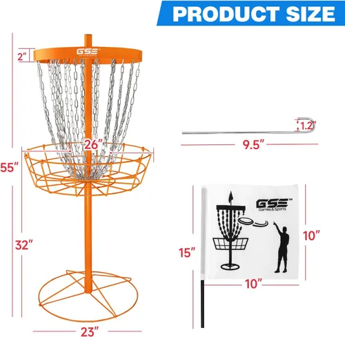 Miniatura 2 de GSE Games & Sports Expert PRO - Cesta portátil de golf de disco, 12 cadenas/24 cadenas, disco volador de metal, cestas de práctica de golf