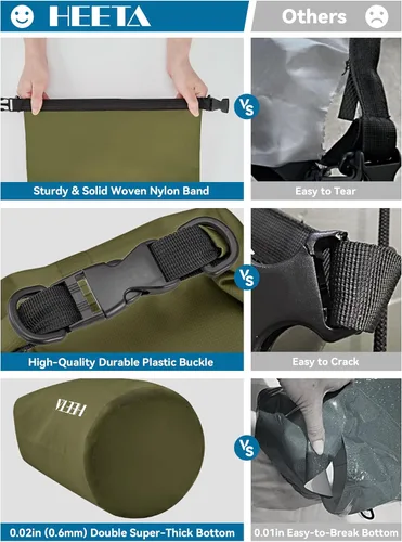 Miniatura 6 de HEETA - Bolsa seca impermeable para mujeres y hombres (versión actualizada) 5 L/10 L/20 L/30 L/40 L, bolsa de almacenamiento seca ligera con parte
