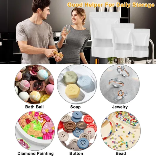 Miniatura 6 de 100 bolsas de papel kraft, bolsas resellables de embalaje de alimentos con ventana, cremallera de pie, bolsas reutilizables sellables por calor