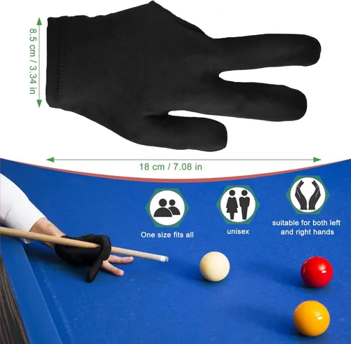 Miniatura 3 de AccEncyc Guantes de billar con 3 dedos, 20 unidades, guantes de billar, guantes deportivos universales para mano izquierda derecha, guantes