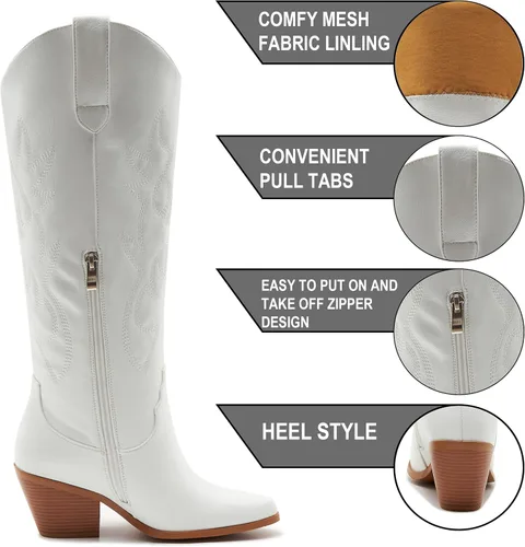 Miniatura 5 de Botas vaqueras de pantorrilla ancha para mujer, cómodas botas vaqueras de talla grande para mujer, hasta la rodilla, estilo occidental