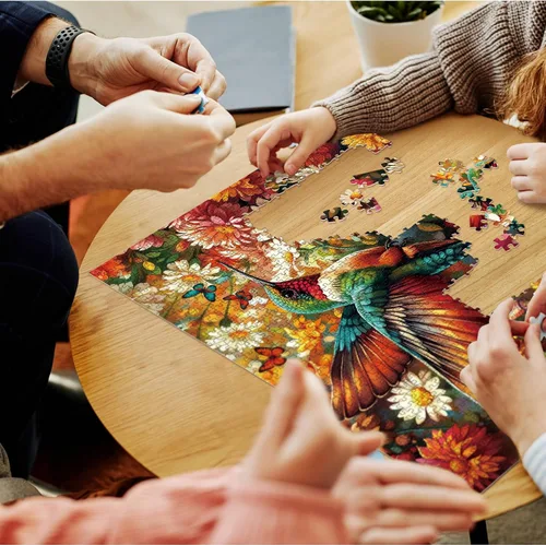 Miniatura 7 de Rompecabezas de flores coloridas de colibrí, 1000 piezas para adultos, pájaro, girasol, mariposa, naturaleza, rompecabezas de plantas, primavera