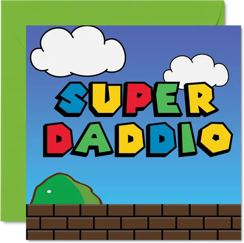 Stuff4 Tarjetas de cumpleaños para papá – Super Daddio – Tarjeta de cumpleaños para papá de hija, hijo o niño, bebé pequeño primer día del padre,