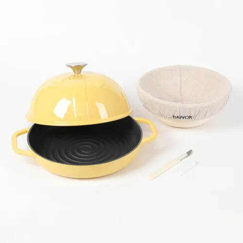 Miniatura 11 de HAWOK Horno de pan de hierro fundido con tapa Cloche, diámetro 9.8 pulgadas/9.8 in, 1.5 cuartos de galón, bandeja para hornear de masa madre, Azul