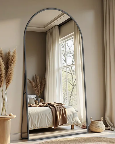 Miniatura 9 de Espejo de cuerpo entero con soporte, espejo arqueado de 58 x 18 pulgadas, espejo grande con marco de aluminio para colocar de pie, colgar o apoyar