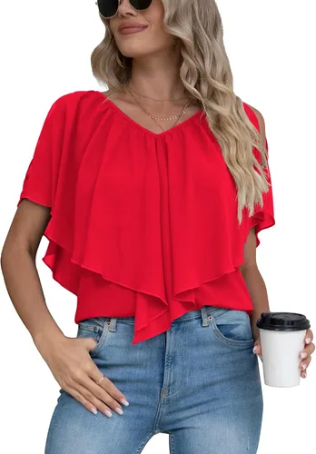 Miniatura 2 de Jouica Blusa de gasa de verano con hombros descubiertos para mujer