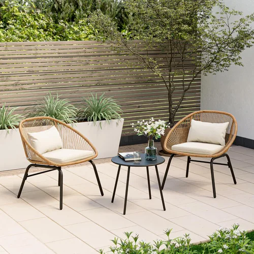 LAUSAINT HOME Juego de 3 piezas para conversación de patio, muebles de mimbre para todo tipo de clima, con 2 sillas anchas y mesa auxiliar, perfecto