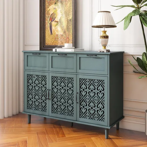 Miniatura 10 de LUMISOL Aparador de buffet, armario de almacenamiento de madera maciza con 2 puertas y 3 cajones, mesa consola retro con almacenamiento para Azul
