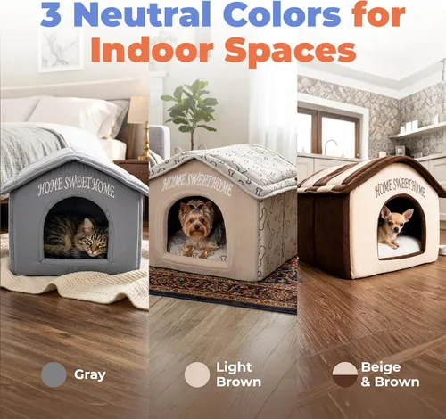 Miniatura 6 de Best Pet Supplies Casa para Perros Cama Alfombra de Jaula Carpa Interior Redonda Suave de Felpa para Razas Pequeñas, Medianas y Grandes - Beige