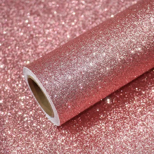VEELIKE Papel tapiz con purpurina oro rosa de 15.7''x118'' papel tapiz rosa brillante despegar y pegar papel de contacto con purpurina rollo de tela