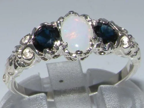 Miniatura 5 de Anillo de plata de ley 925 auténtica auténtica ópalo y zafiro para mujer