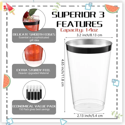Miniatura 2 de Norme 50 vasos de plástico con borde de 14 onzas, vasos transparentes desechables con borde, soporte para bebidas de vacaciones 2026, recipiente