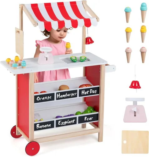 Miniatura 10 de INFANS Juguete de madera para tienda de comestibles, juego de simulación de supermercado, almacenamiento adicional, 6 escalas de helado, campanas