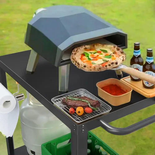 Miniatura 6 de Mesa de parrilla de 32x20 Pulgadas con Dobles Estantes, Carro de Parrilla al Aire Libre para Plancha Blackstone, Carro de Mesa de Horno de Pizza