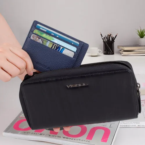 Miniatura 6 de VISOUL Soporte delgado para tarjetas de crédito para mujer, bloqueo RFID, cartera pequeña de cuero para mujer con bolsillo para monedas