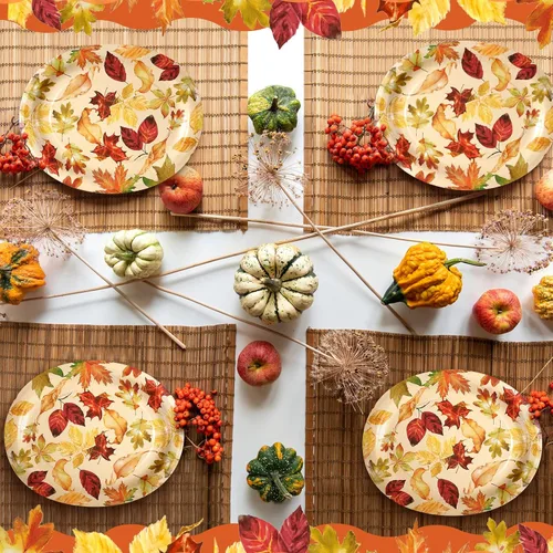 Miniatura 5 de Tioncy 50 Platos de Papel Ovalados de Acción de Gracias de 10" x 12" Grandes Desechables Resistentes Bandejas de Fiesta Give Thanks Platos de Acción