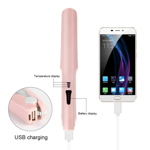 Miniatura 4 de Mini alisador de pelo inalámbrico portátil de viaje, rizador plano 2 en 1, de cerámica, recargable por USB, plancha plana inalámbrica