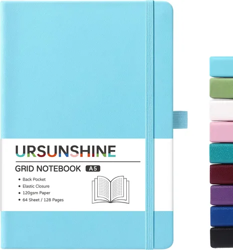 Miniatura 57 de Cuaderno punteado, diario, 5.3 x 8.26 pulgadas, tapa dura, prémium, papel grueso, doble espiral, bandas, cuero negro sintético, lazo para bolígrafo