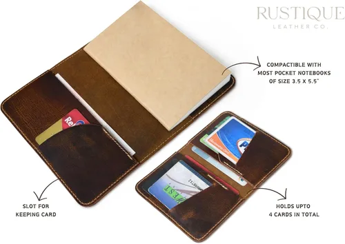 Miniatura 4 de Rustique Style Leather Journal Cover for Field Notes & Moleskine Cahier Pure Full Grain Vintage Leather Passport Wallet & Card Holder Premium