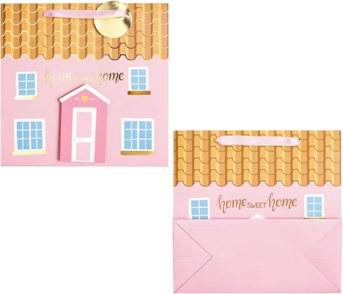 Miniatura 8 de LeZakaa Bolsa de regalo rosa de 10.4 pulgadas con papel de seda, etiqueta de regalo y tarjeta, Home Sweet Home con Paster 3D para inauguración