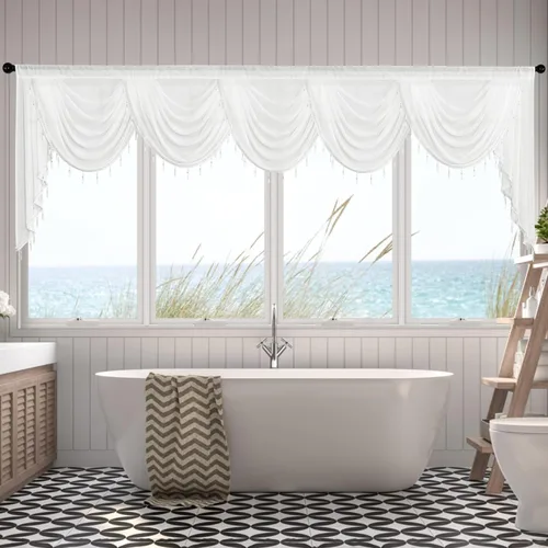 Miniatura 9 de NICETOWN - Cortinas transparentes elegantes de gasa para sala de estar/guardería, cortinas victorianas con bolsillo para barra, gris claro y blanco