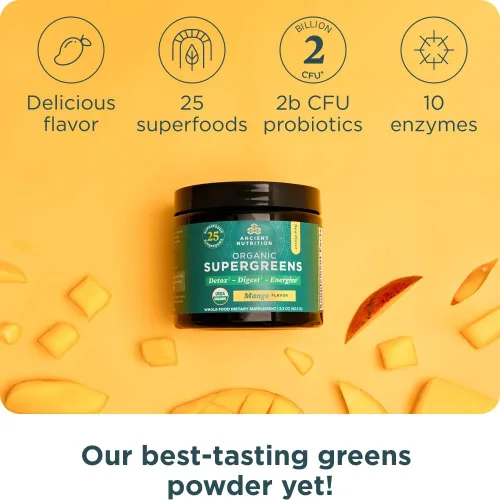 Miniatura 4 de Ancient Nutrition Proteína en polvo multicolágeno, sin sabor, 24 porciones + polvo orgánico Supergreens, mango, 12 porciones