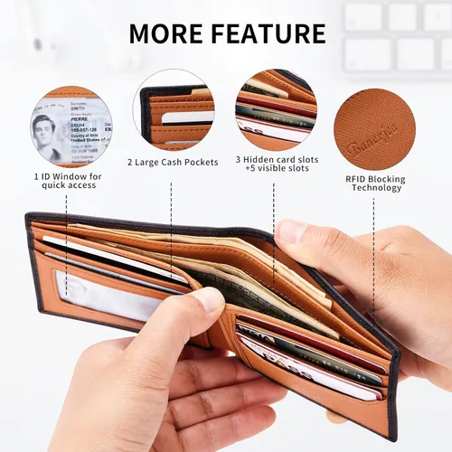 Miniatura 5 de Silm Leather Wallet for Men RFID Blocking Bifold Larger Capacity with (12+6) Slots Credit Card Holder with Gift Box