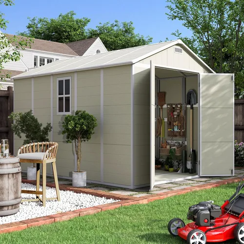 Miniatura 16 de UDPATIO Outdoor Storage Shed 5x3 FT, Garden Resin Shed for Bike, Garbage Can, Tools, Outside Plastic Sheds with Floor for Backyard, Patio, Lawn