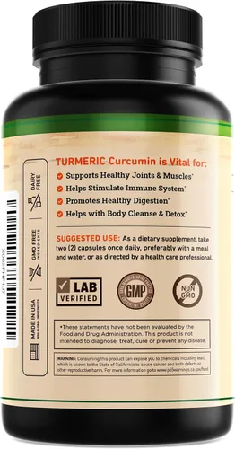 Miniatura 2 de Curcumina con jengibre y vinagre de sidra de manzana, pimienta negra BioPerine, 95 % curcuminoides, apoyo natural para las articulaciones e Cúrcuma