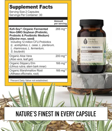 Miniatura 5 de Your Flora Probiotic Terrain - Probióticos sin OMG con soja fermentada, aloe vera y olmo resbaladizo para el equilibrio intestinal y la digestión