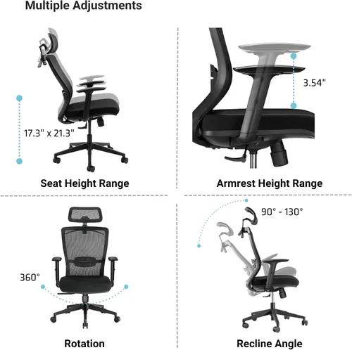 Miniatura 5 de Progressive Desk Ergo Glyder - Silla de aire ergonómica de malla de malla con brazos ajustables y reposacabezas - Silla de computadora con postura