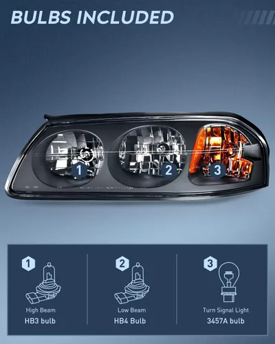 Miniatura 2 de Nilight Conjunto de faros compatible con 2000 2001 2002 2003 2004 2005 Chevy Impala Faro de repuesto con carcasa negra y reflector ámbar