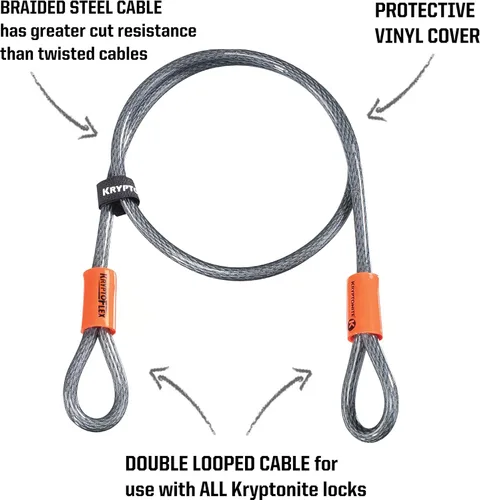 Miniatura 2 de KryptoFlex 710 Cable de Seguridad de Doble Bucle, 7 Pies de Largo Cable Antirrobo de Acero Trenzado Flexible para Bicicleta con Extremos en Bucle