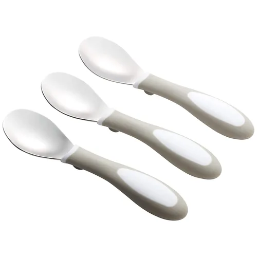 ECR4Kids My First Meal Pal Cucharas de acero inoxidable, cubiertos para niños pequeños, blanco, gris claro, paquete de 3