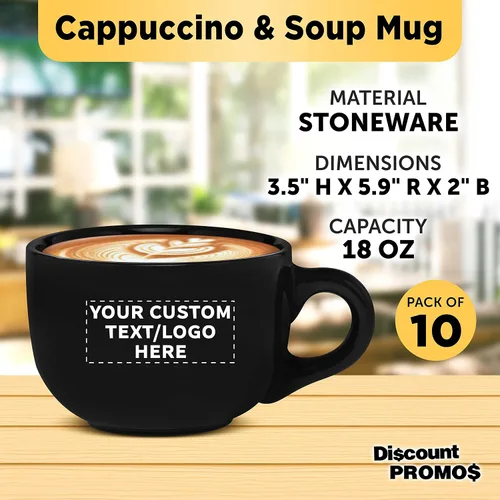 Miniatura 4 de Juego de 10 tazas de capuchino de cerámica personalizadas, 18 onzas, paquete a granel, perfectas para café, té, espresso, cacao caliente y otras