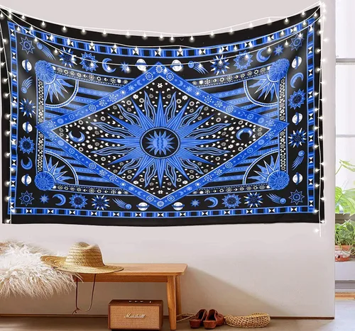 Miniatura 5 de THE ART BOX Tapiz de Mandala del Sol y la Luna del Zodiaco Estético – Colgante Celestial de Algodón para Pared, Decoración de Hogar Indie 77x102 cm