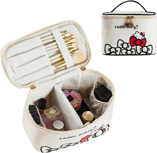 Miniatura 14 de AmBealla Bolsa de maquillaje grande impermeable con soporte para brochas de maquillaje, lindo organizador de maquillaje impreso para mujeres que