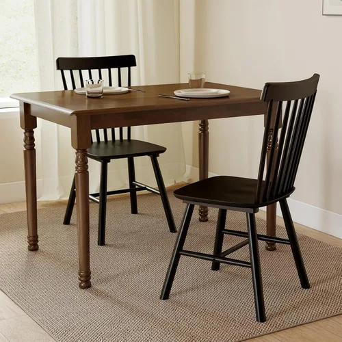 Miniatura 12 de Kmax Juego de 4 sillas de comedor vintage, sillas Windsor con patas de madera maciza, estilo campestre, nogal Nuez
