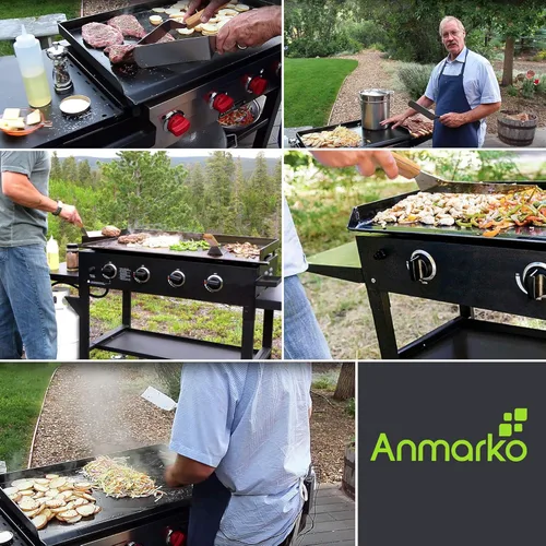 Miniatura 4 de Juego de espátulas de metal para hamburguesas de acero inoxidable, espátula para parrilla de barbacoa, parte superior plana Juego de mango de madera