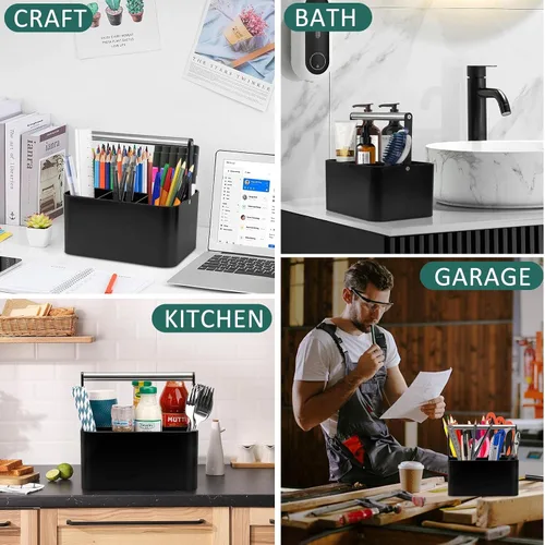Miniatura 6 de BYUNER Organizador de Ducha Negro Portátil: Organizador de Baño de Plástico para Encimera, Organizador de Limpieza con Asa, Cesta de Ducha Rígida