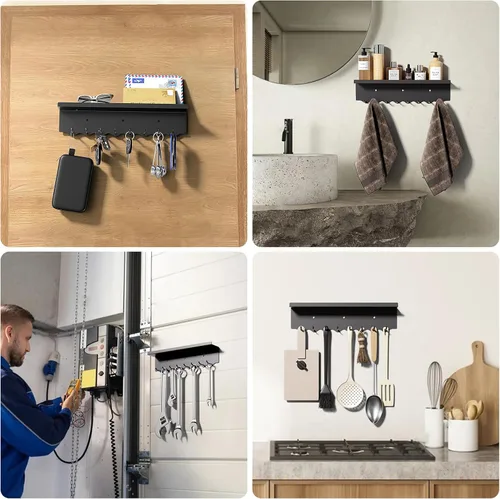 Miniatura 5 de Volnamal Soporte de pared para llaves, ganchos magnéticos para llaves y bandeja organizadora de correo con 8 ganchos, colgador adhesivo para llaves