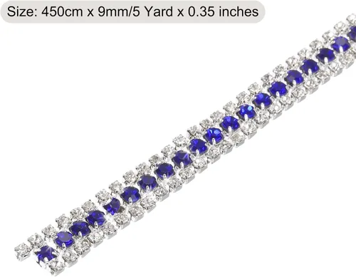 Miniatura 2 de MECCANIXITY Cadena de 5 yardas, 0.354 in, 3 filas de diamantes de imitación de cristal con cierre de cadena para coser, manualidades, joyería