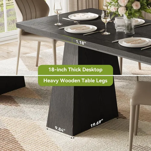 Miniatura 6 de LITTLE TREE Mesa de comedor para 4-6 personas, mesa de madera, muebles rectangulares con patas resistentes, mesa de cocina moderna para el hogar