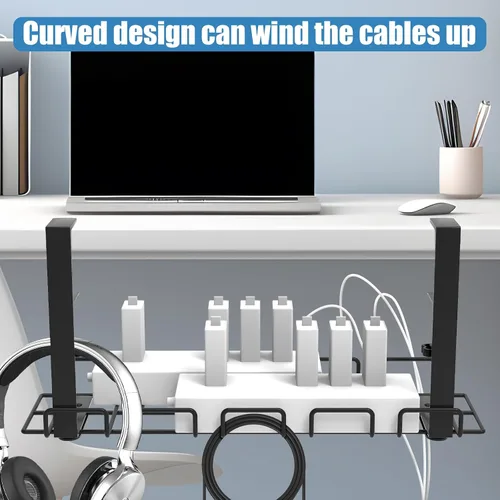 Miniatura 6 de Bandeja de organización de cables para debajo del escritorio, kit organizador de cables de acero sin taladros con 52 accesorios esenciales