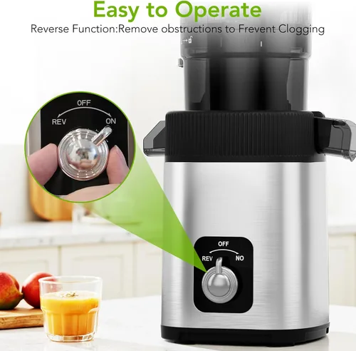 Miniatura 4 de COWSAR Exprimidor de prensa en frío - Exprimidor con canal de alimentación de 4.35 pulgadas de ancho, alto rendimiento de jugo para frutas