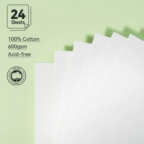 Miniatura 2 de LIGHTWISH Papel para Acuarela a Granel, 100% Algodón Prensado en Frío 600gsm, 2 Paquetes, Total 24 Hojas A5 Con Agujeros Para Perforar Papel