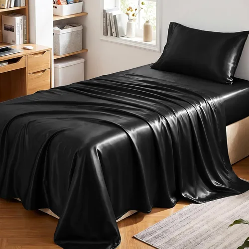 Miniatura 26 de CozyLux Sábanas de satén tamaño King – Juego de sábanas de 4 piezas color rosa con microfibra sedosa, 1 sábana bajera de bolsillo profundo, 1 sábana