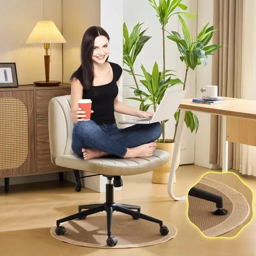 Miniatura 12 de VINGLI Silla de Patas Cruzadas, Silla de Escritorio de Oficina Ancha y Cómoda, Doble Uso con/sin Ruedas, Silla de Trabajo para Computadora, Silla