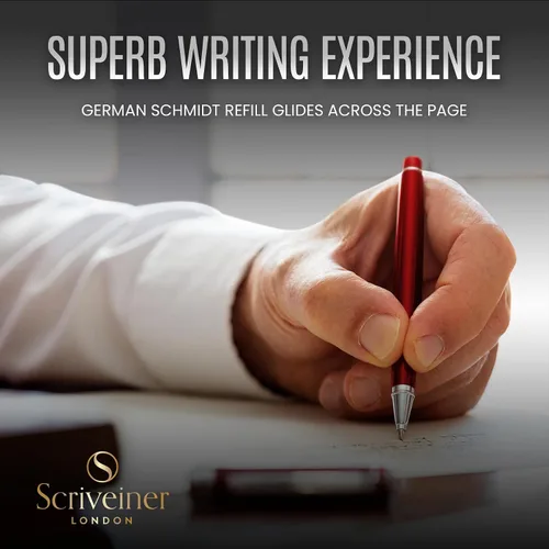 Miniatura 8 de Scriveiner Deep Crimson Red Rollerball – Impresionante bolígrafo de rodillo de lujo de laca roja carmesí profundo con acabado cromado, repuestos